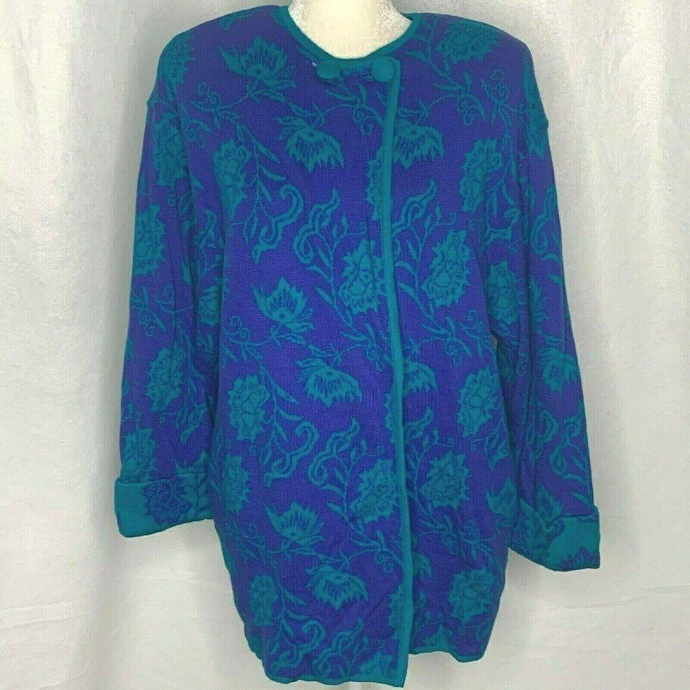 Vintage 80s Carlos Arias Cardigan Sweater M Blue - Picture 2 of 5